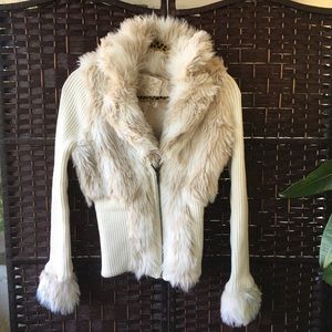 Arden B cream faux fur zip up sweater NWT size L